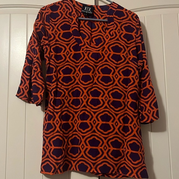 escapada Tops - Etcetera Orange and Purple Geometric Dress